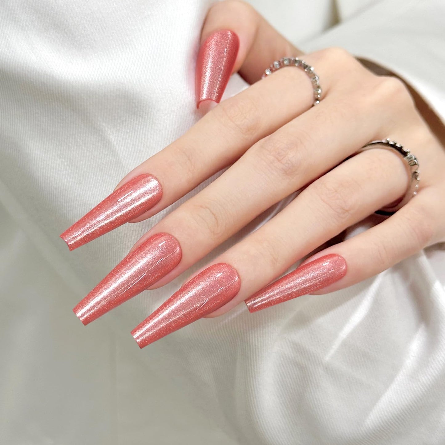 Red Cat Eyes Press On Nails,12 Sizes - 24 Pcs Soft Gel Red Long Coffin Fake Nails Kit with Nail Glue, Natural Reusable Stick On False Nails for Women and Girls SK1054