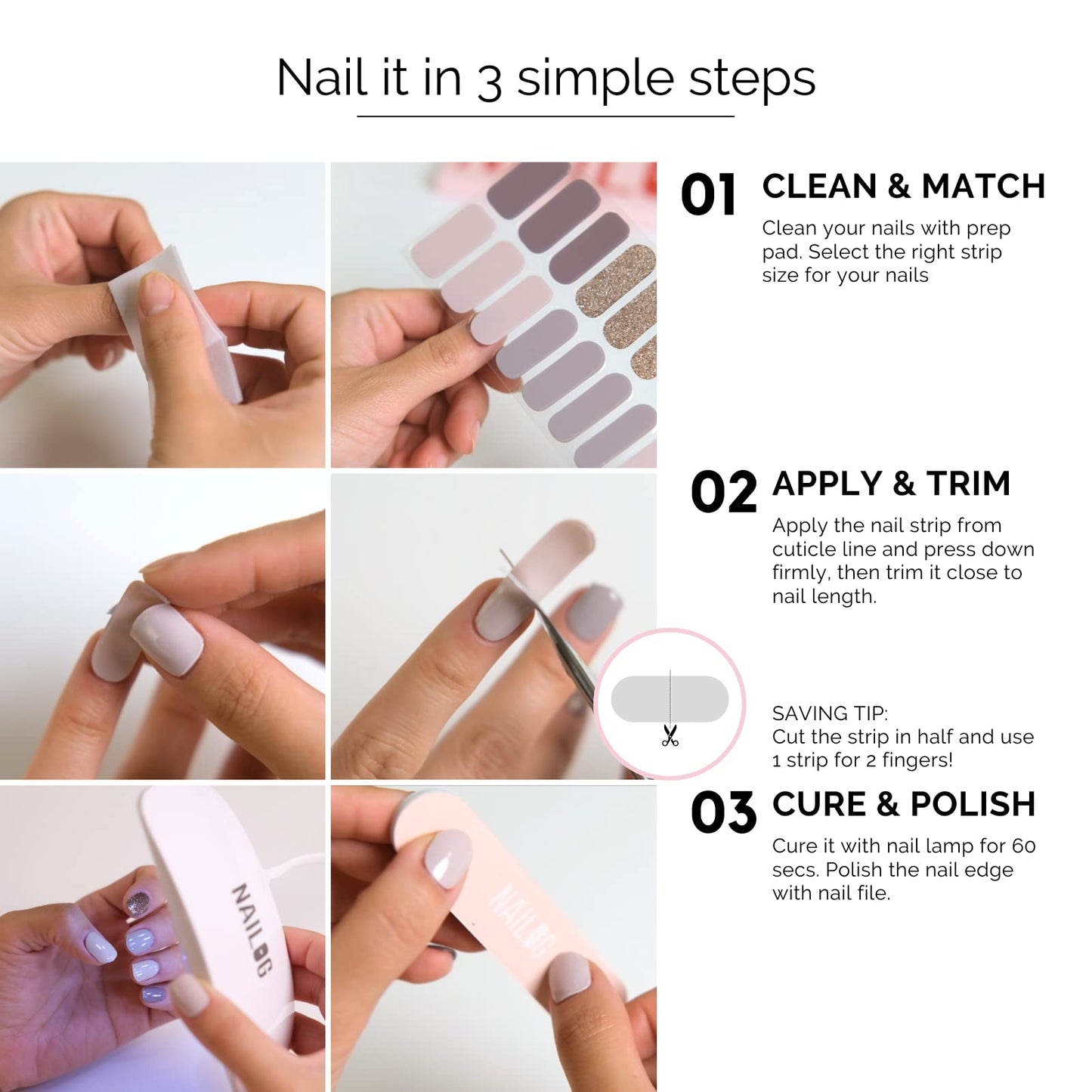 NAILOG Semi Cured Nail Strips for Halloween, 20 Extra Long Gel Nail Strips │ Glossy & Long Lasting Nail Polish Stickers, Nail Wraps with Soft Gel Finishing │Black Little Heart