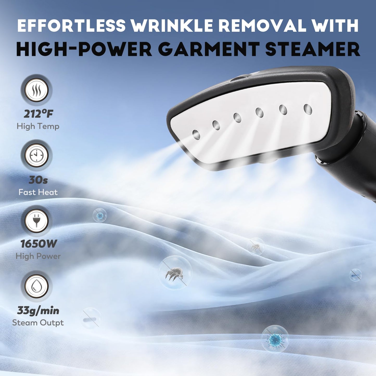 CGOLDENWALL Professional Standing Garment Steamer for Clothes 1500w Continuous 70 mins Powerful Steam, 30s Fast Heat-up, Includes Fabric brush, Ironing pad, Gloves,Trouser Clips