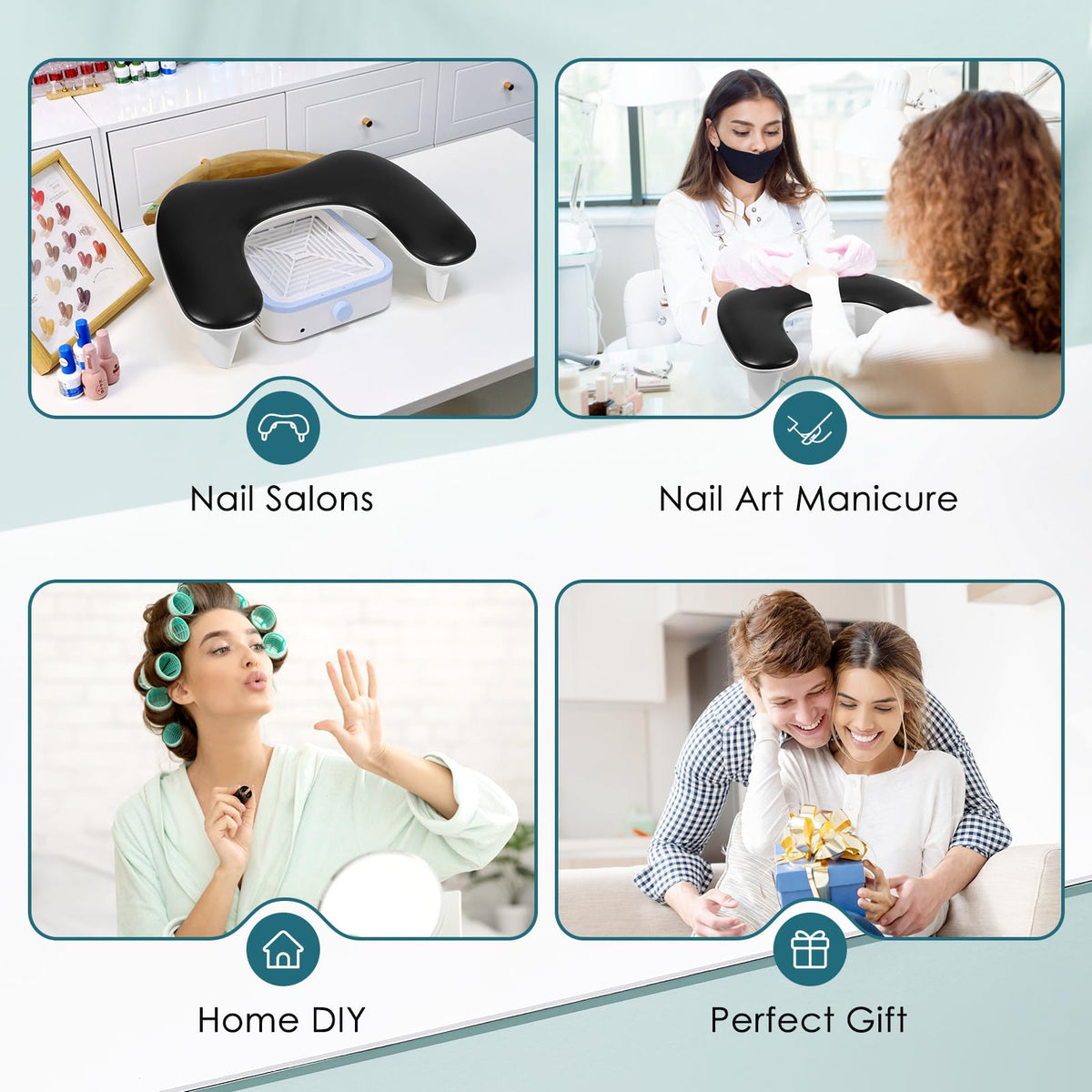 Quaferen Arm Rest for Nails Tech: U-shaped Manicure Nail Arm Rest Stand Black Big Armrest Microfiber PU Leather Hand Rest Pillow for Acrylic Nail Cushion