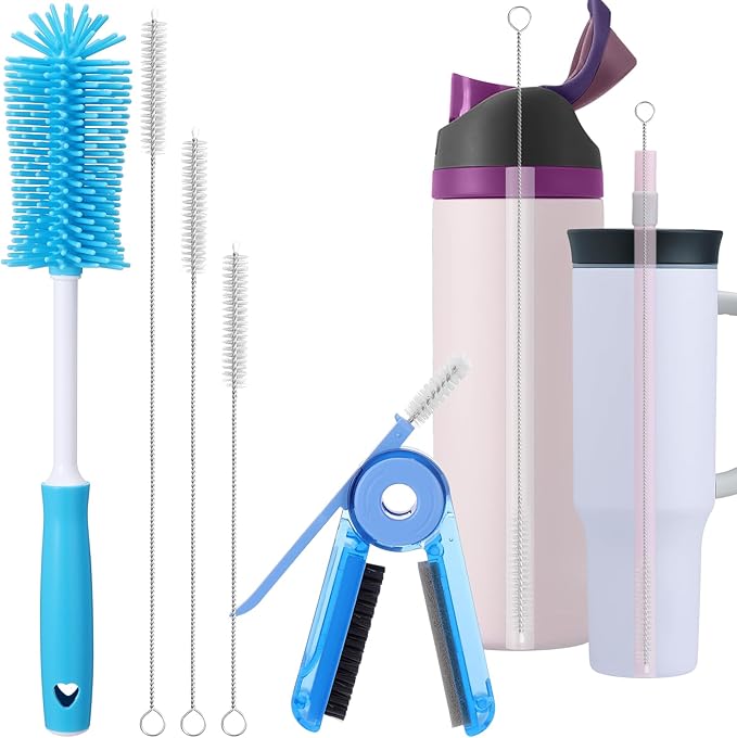 XANGNIER 5 Pcs Water Bottle Cleaner Brush Set for Owala 24oz/32oz/40oz Cup,Multifunctional Bottle Brush and Long Straw Cleaner Brush,Cleaning Kit for Owala/Stanley/Yeti Tumbler Cup Accessories