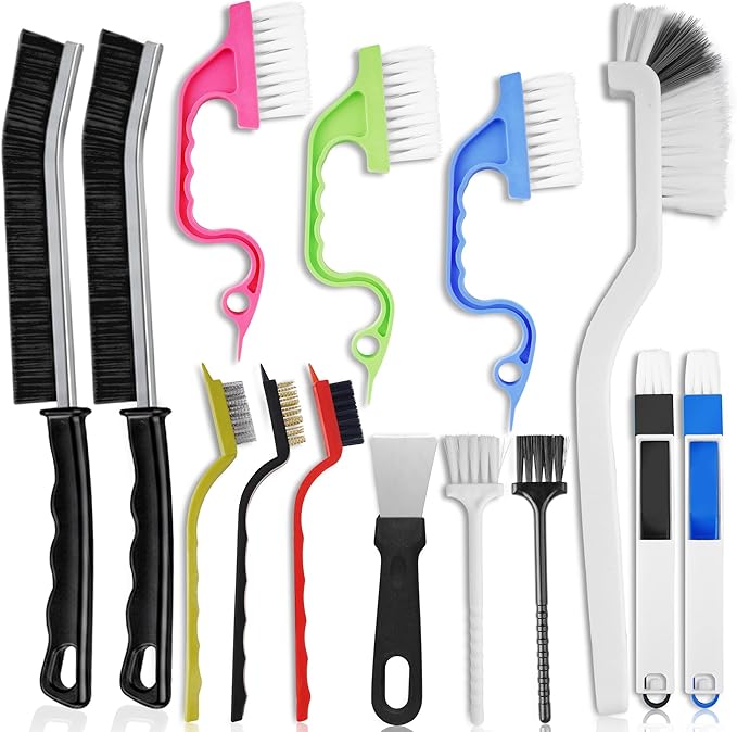 14 Pcs Crevice Cleaning Brush Set â Hard Bristle Cleaning Tools for Grout, Tile Floors, Gaps & Narrow Spaces â Multi-Purpose Grout Scrub Brush for Cleaning Bathroom, Shower, Window Tracks, Kitchen