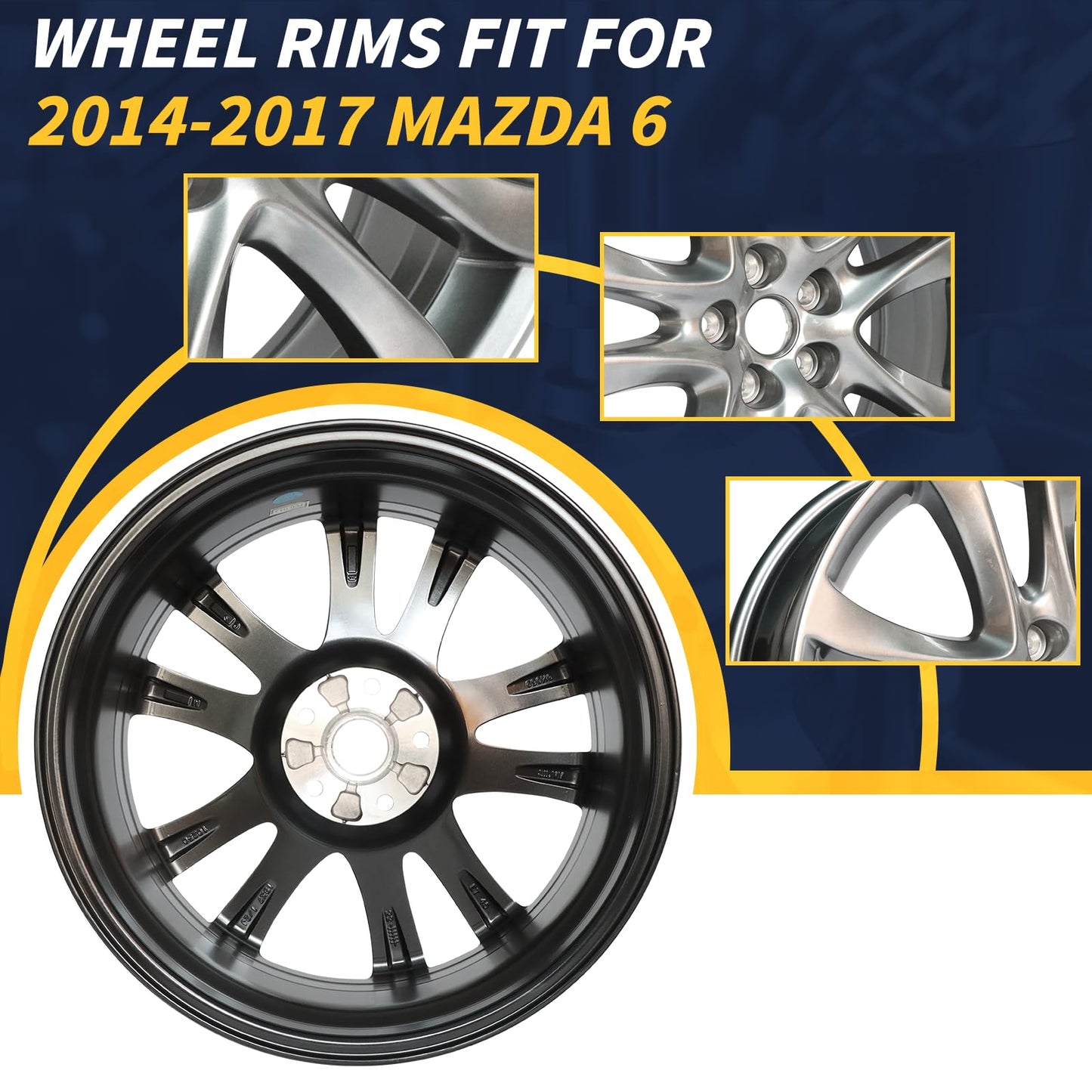 LUNEGUE New 19x7.5 New 19 Inch 19" Aluminum Wheel Rim Fits for 2014 2015 2016 2017 Mazda 6 Bright Dark Silver New Single Replacement Rim