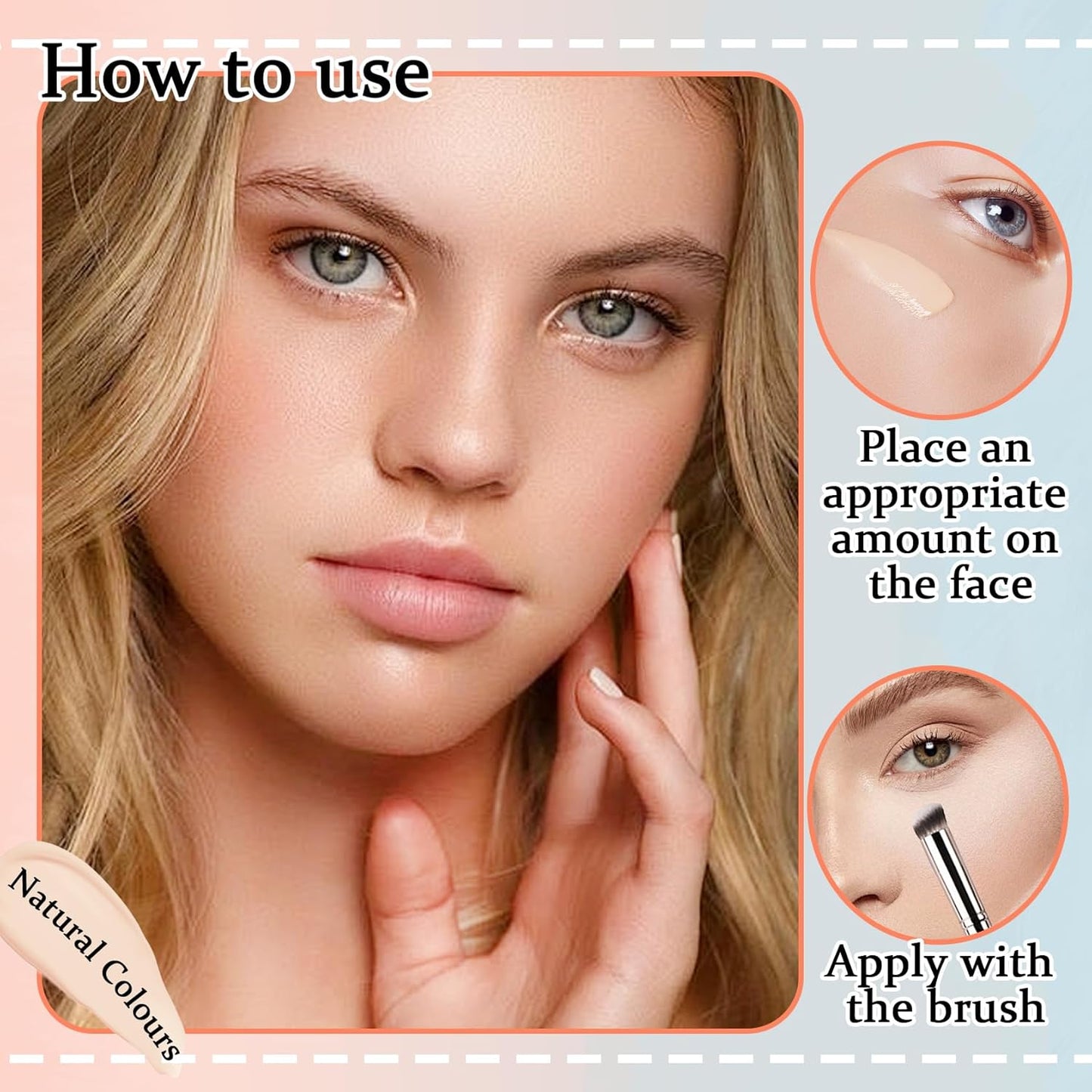 Full Coverage Concealer Foundation,Oil Control Long Lasting Lightweight BB Cream Tinted Face Moisturizer with SPF 50+ PA+++,Moisturizing CC Cream Liquid Foundation Makeup Brush Set(2 Pack)