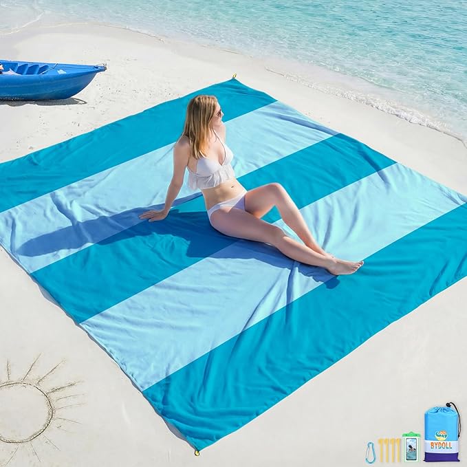 BYDOLL Beach Blanket Waterproof Sandproof 78''Ã110'' Suits1-7 Adults Compact Lightweight Oversized Sand-Free Blanket Large Picnic Mat for Beach Travel Camping Hiking