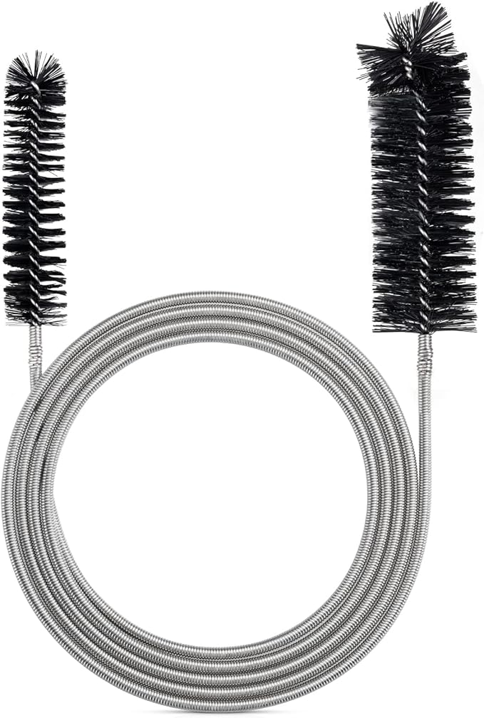 RayTour Extra-Thick Drain Brush with Stronger Spring - 67-Inch Flexible Pipe Cleaning Tool - Dual Bristle Heads - Ideal for Curved Pipes and Slim Holes â Black