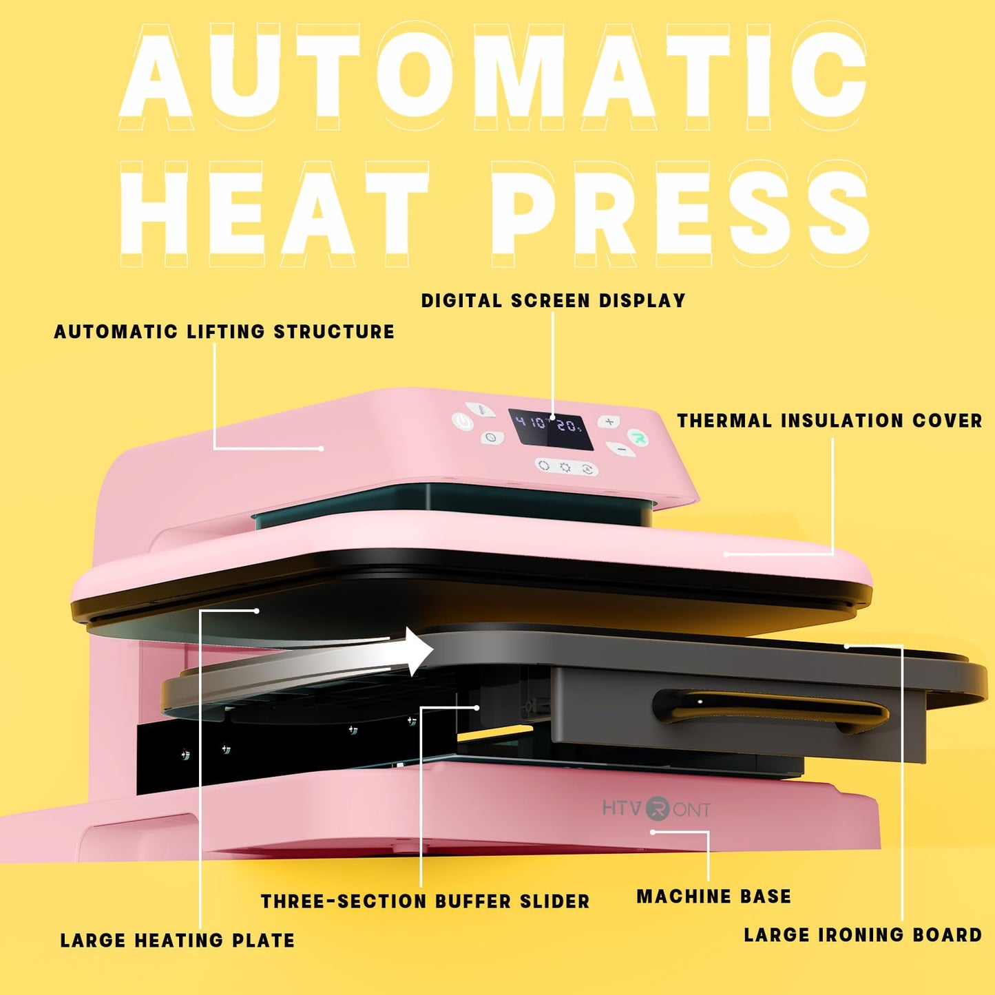 HTVRONT Auto Heat Press Machine for T Shirts, Auto Tumbler Heat Press, Pink