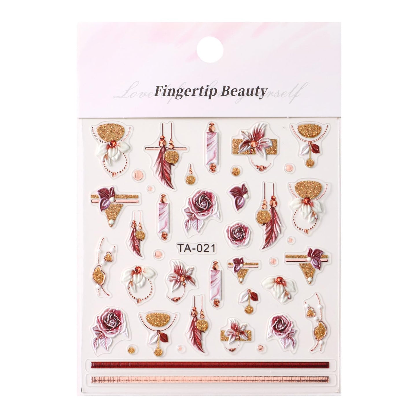 2Sheets 5D Embossed Flower Nail Art Stickers Self-Adhesive Smudge Rose Flowers Feather Nail Decals with Rhinestone Design Nail Sticker Cute Floral French Nail Decal for Women Autumn Winter Nails Decor