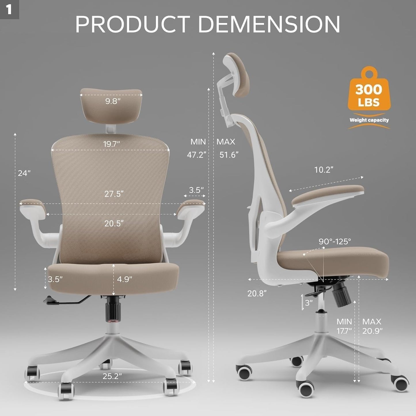 SICHY AGE Ergonomic Office Chair with Adjustable Lumbar Support & Flip-Up Armrests - High Back Computer Desk Chair with Thickened Seat Cushion, Rolling Wheels for Home/Office Study Work