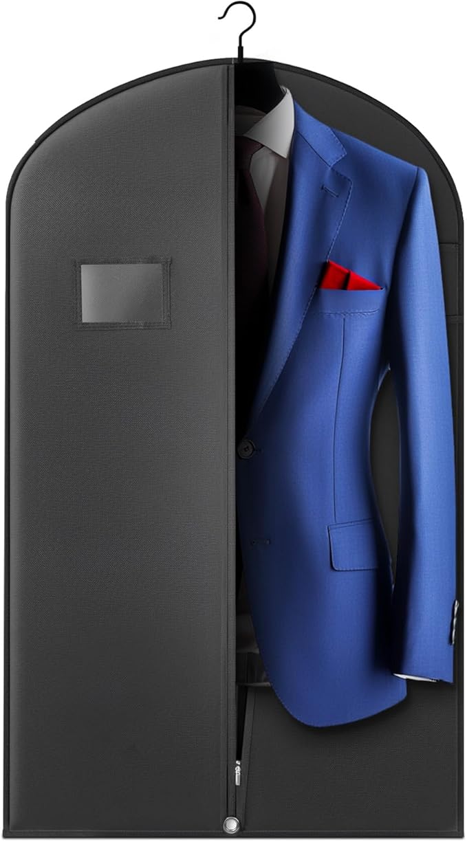 Hleelomi 40-inch Suit Bag Garment Bag for Travel and Storage, Garment Bags for Hanging Clothes with Zipper and Visible Transparent Window,1 Packï¼Black