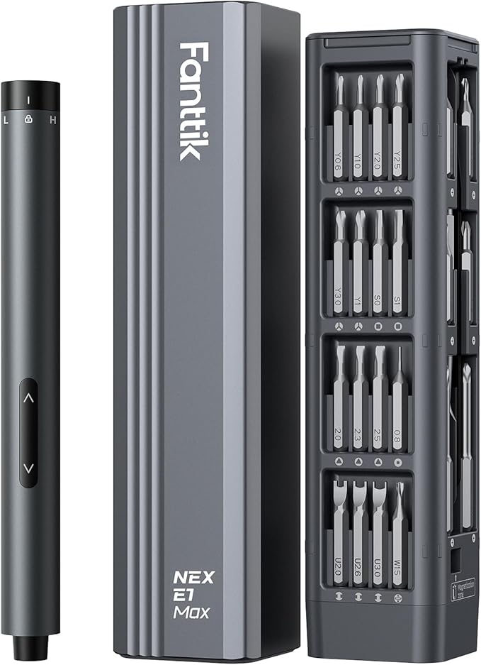 Fanttik E1 Max Electric Screwdriver, Mini Precision Screwdriver Set, 50 Magnetic Bits, Magnetic Storage, 5/32âÂÂâÂÂHex, Repair Tool Kit for Electronics Phone Camera Laptop Watch (Grey)