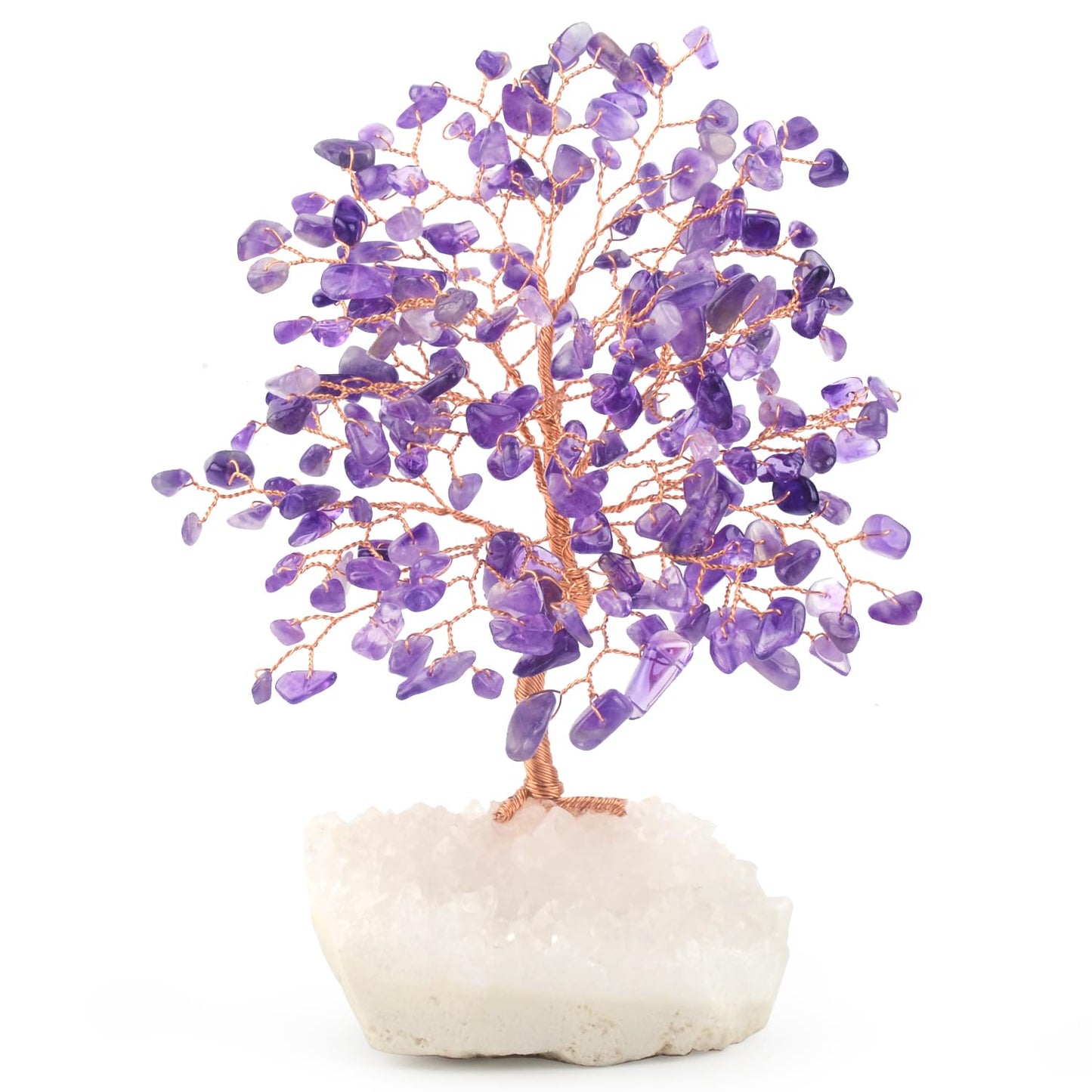 MASGEMES Natural Amethyst Crystal Tree of Life,Clear Quartz Cluster Base,Healing Crystals Positive Energy Gem Money Tree Bonsai,Feng Shui Decor,Spriture Gift Size 5.5"-6.3"