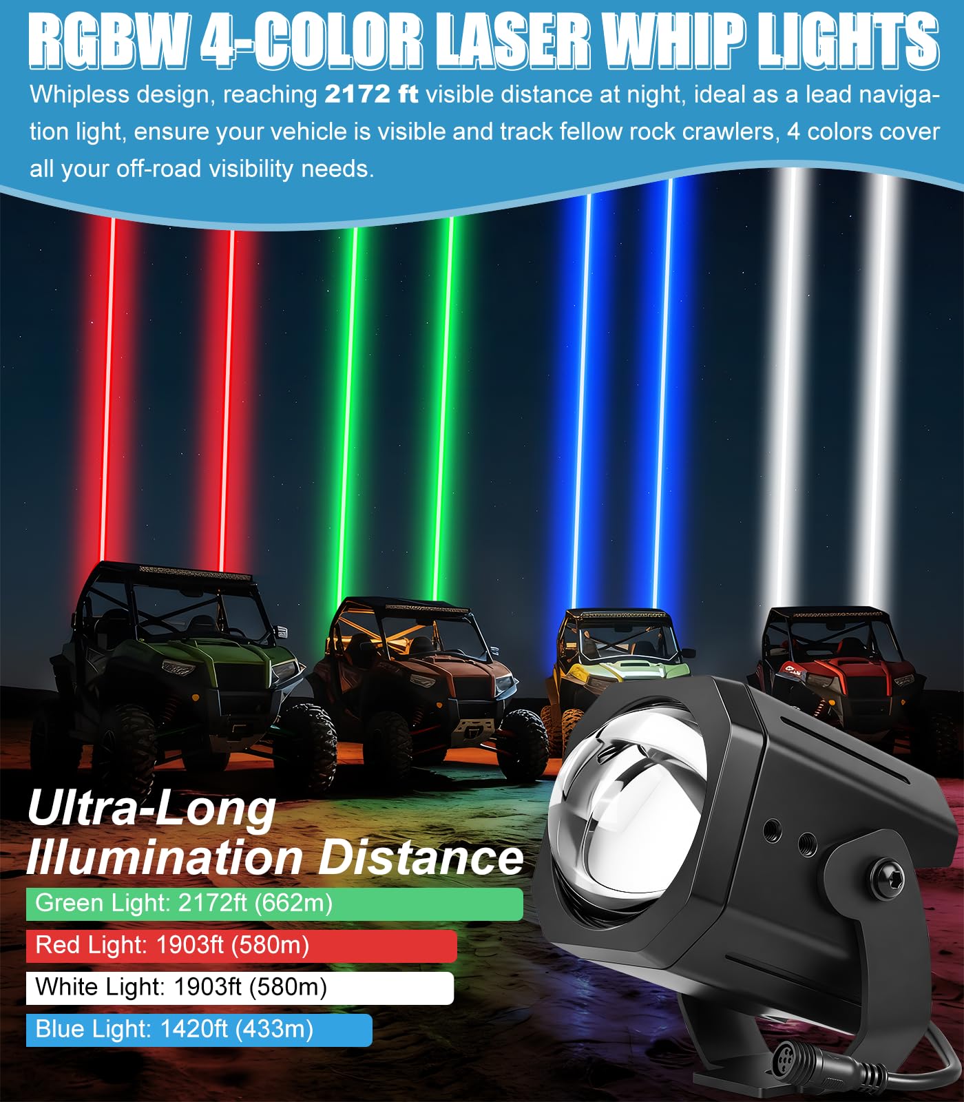 Drieaco 70mm RGBW Whipless LED Whip Lights for Side by Side with Rocker Switch & Remote & Pro-fit Roll Cage Mount, Alien Laser Antenna Light fit for UTV Can-Am Maverick Commander Polaris Ranger CFMOTO