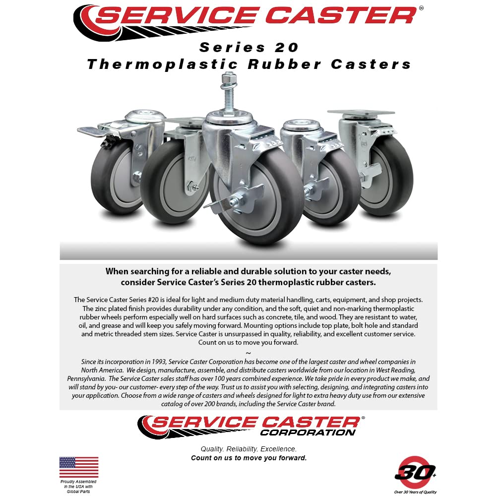 3" Swivel Caster with 1/2"" Threaded Stem and Thermoplastic Rubber Wheel - 210 lbs. Capacity - Service Caster Brand"