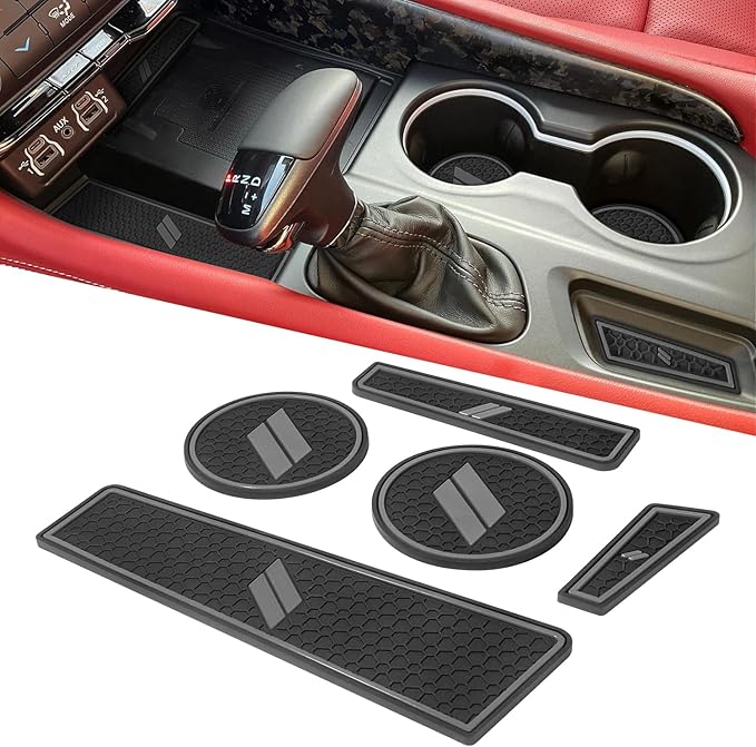 Cup Holder Inserts for Dodge Durango Accessories 2021 2022 2023 2024 2025 2026 Center Console Mat Custom Fit Silicone Cup Liners Pads Interior Decoration (5pcs/Set, Gray)