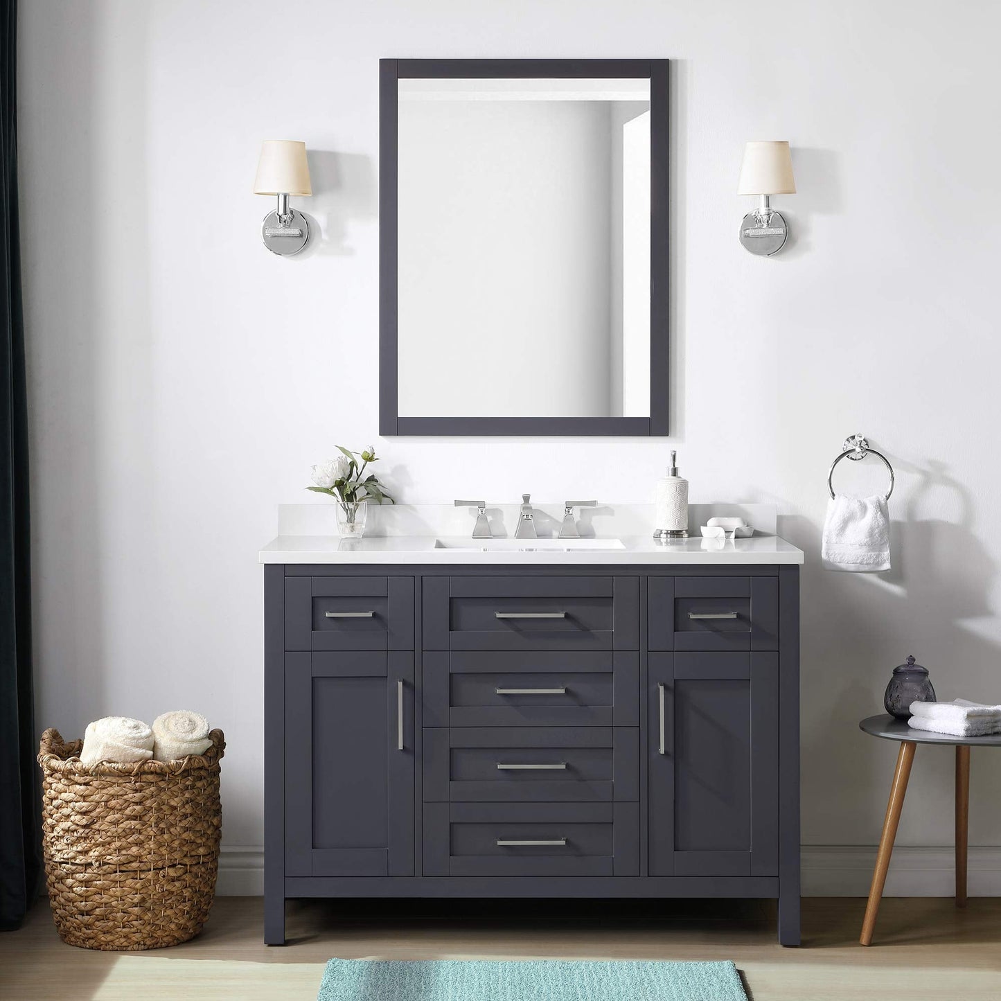 OVE Decors Maya Bathroom Vanity and Double Sink Combo with Countertop | Backsplash included | Fully Assembled Vanity Set, 60 in., DOVE Grey