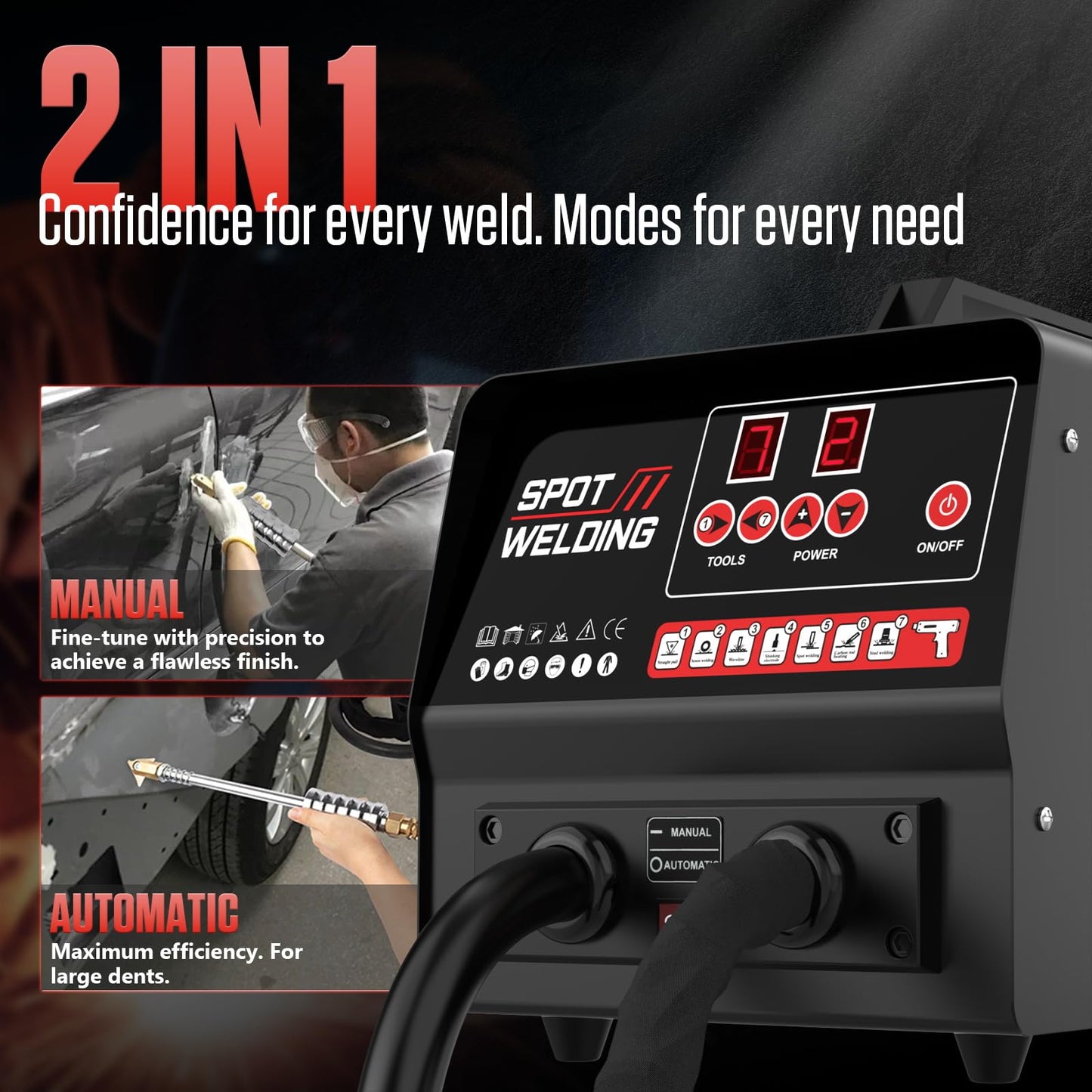 BELEY Dent Puller Welder Kit,4200A Auto Body Spot Welding Machine with Manual/Automatic & 7 Welding Modes,Stud Welder for Car/Truck/Motorcycle Dent Repair (110V 3500W)