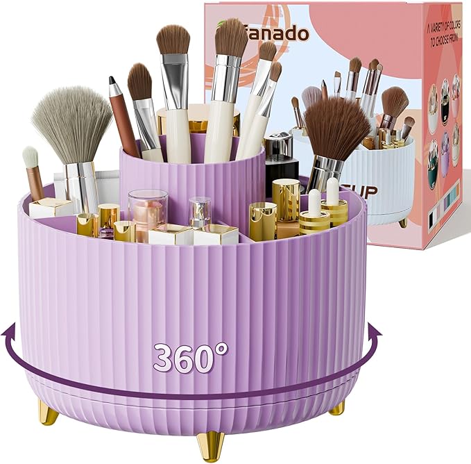 360ð Rotate Makeup Brush Holder Organizer, Makeup Organizers Countertop, Makeup organization and Skincare Storage for Vanity, Desktop, Bathroom (Purple)
