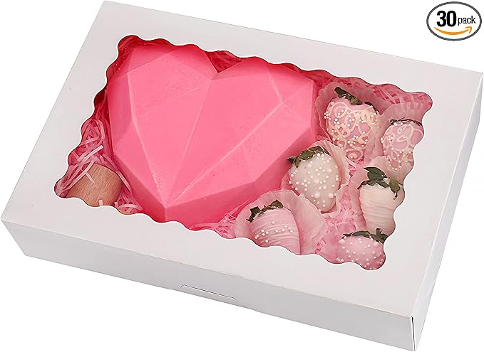 Tcoivs 30-Pack Bakery Boxes with Window, 12" x 8" x 2.5", Cookie Boxes, Auto-Popup Treat Boxes for Pies, Muffins, Donuts and Pastries (White)