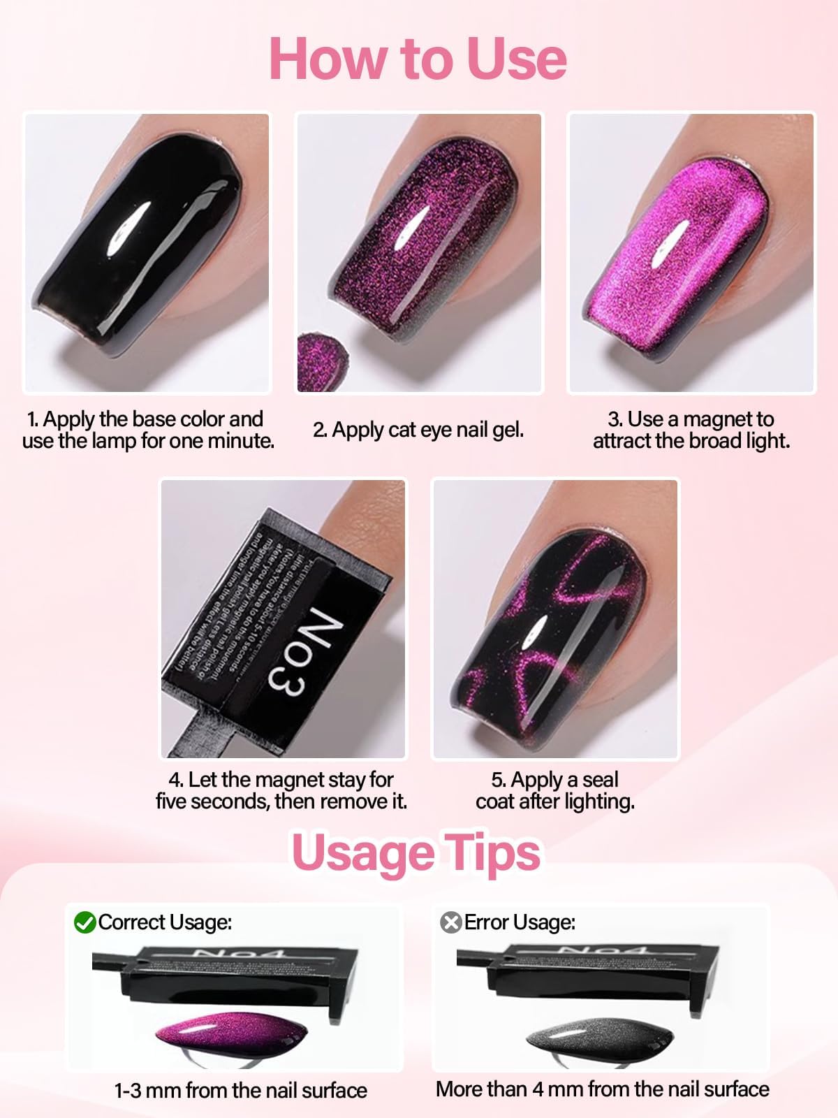 EBANKU Cat Eye Magnet Tool Set, 11PCS Cat Eye Gel Nail Polish Magnet Tools , 6 in 1 Cat Eye Nail Magnet Set with Steel Ball Magnetic Pen, Multifunctional French Heart Magnet for Nail Art DIY at Home