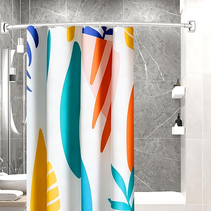 Brushed Nickel Curved Shower Curtain Rod 33-78 Inches Adjustable Splicing Design Shower Rods Curved Round Bowed Rust proof, Need To Drill Shower Curtain Rod for Bathroom, Bathtub, Stall