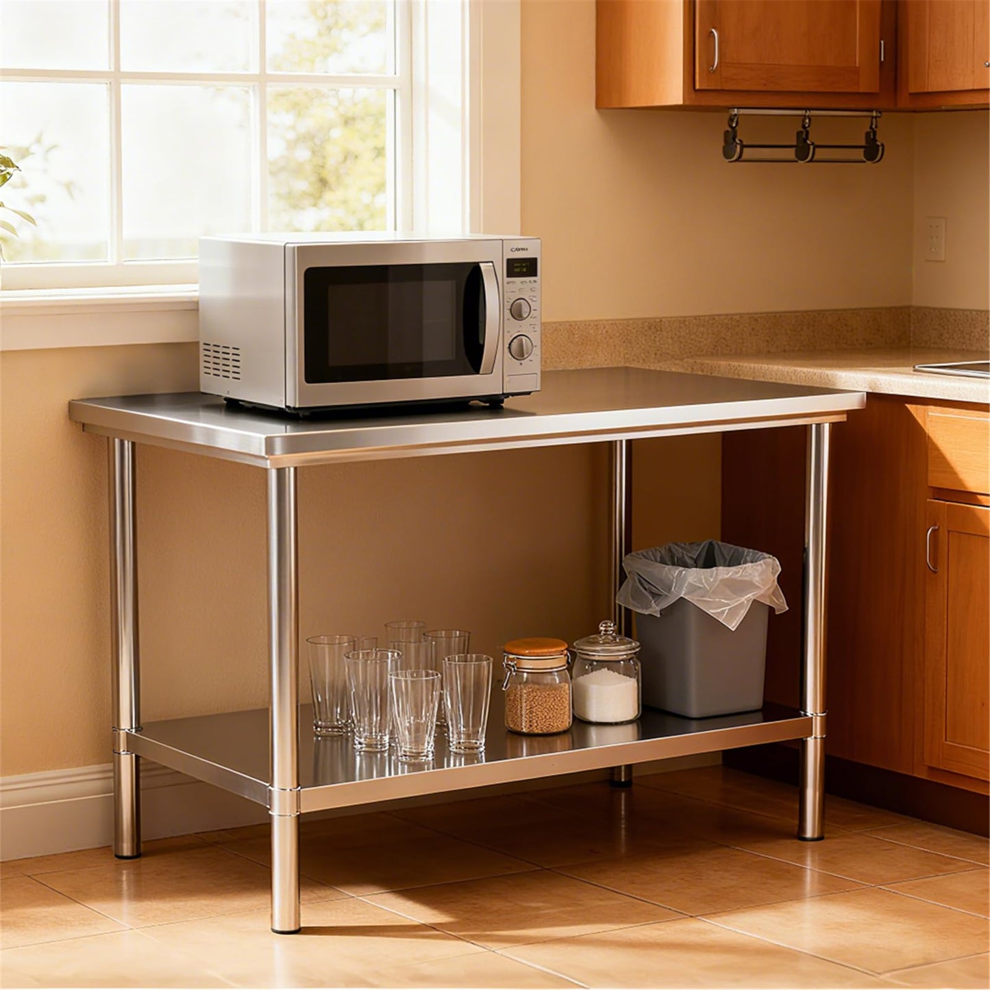 FITHOW Stainless Steel Table for Prep & Work 20 * 40 inchs,Commercial Kitchen Worktable,Heavy Duty Pred Metal Work Table with Under Shelf for BBQ, Kitchen, Home, and Garage