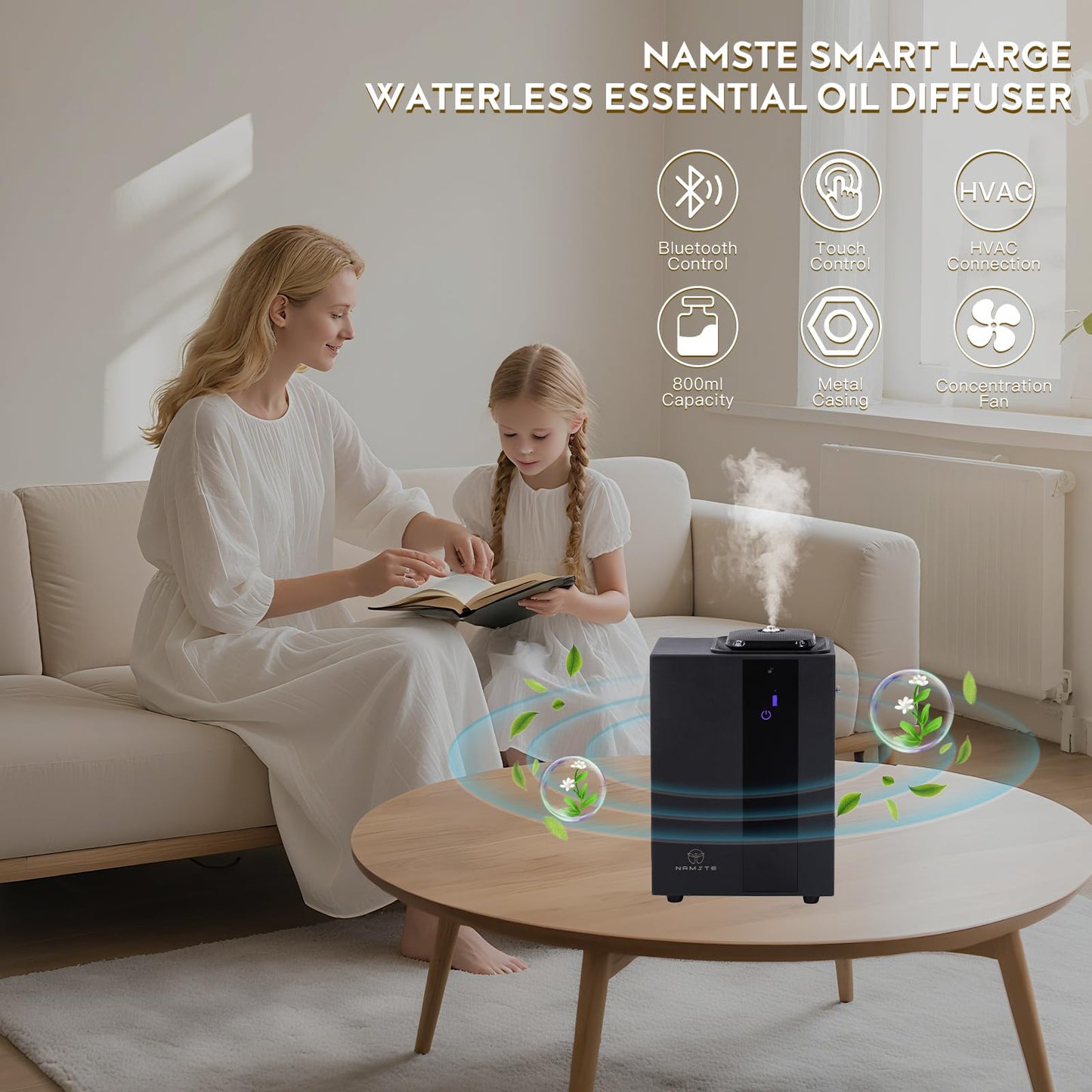 Namste Waterless Essential Oil Diffuser 4000 Sq. Ft, HVAC Scent Diffuser - 800ML Metal Aroma Diffusers with APP & Touch Control, Aromatherapy Machine Ideal Gift for Home Hotel Office Large Room