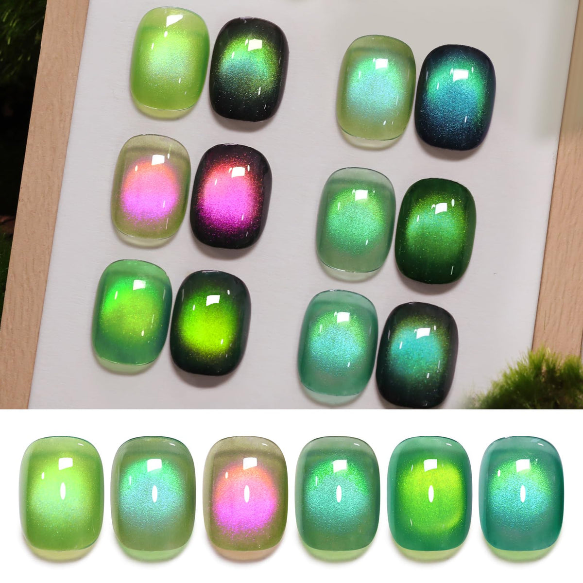 Born Pretty Spring Summer Green Cat Magnetic Eye Gel Nail Polish 6 Colors Shimmer Glitter Holographic Crystal Jelly Sage Olive Emerald Forest Green Translucent Magnetic Gel Polish