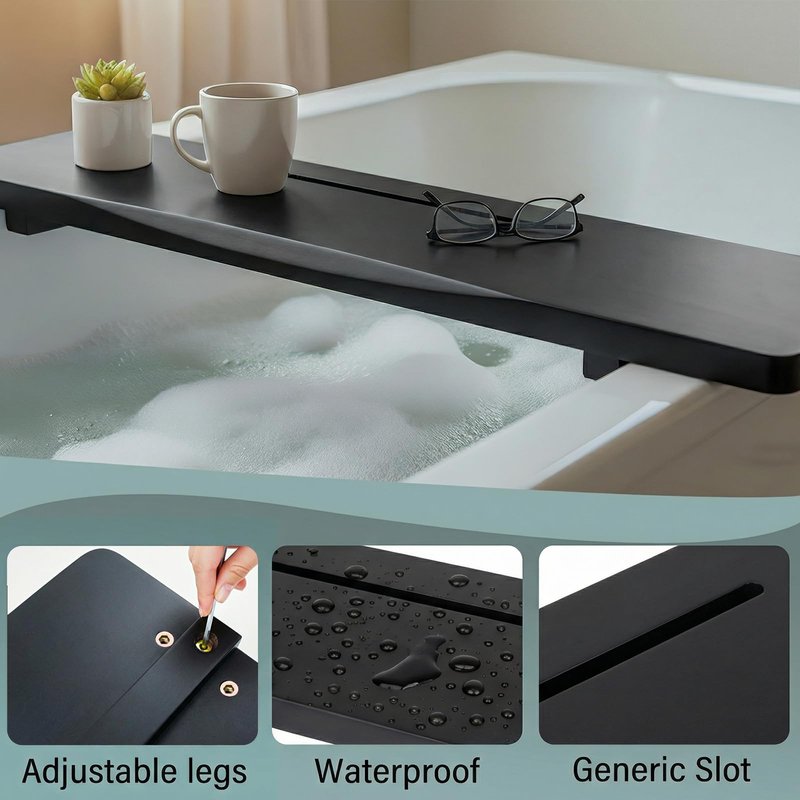 Elegant Black Bamboo Bathtub Tray Caddy for Standard Tub, 31" L Adjustable Bath Tray for Tub, Luxury Spa Bathroom Tray Organizer Table, Bath Tub Accessories for Women, Housewarming, Birthday Gifts