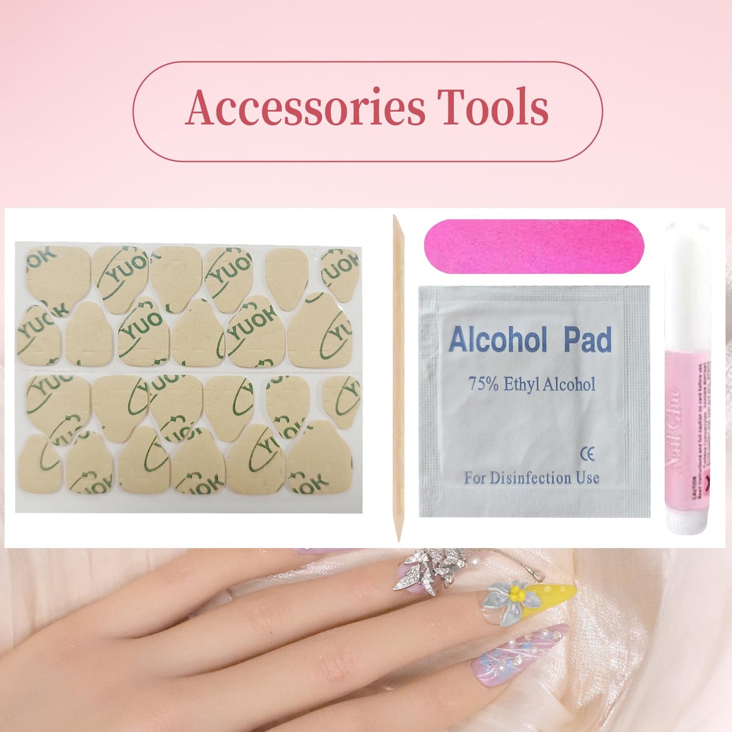 11Pcs(1Pack) Handmade Press On Nails Long Square Nails with Ring 33mm Little Cream Nails for Women Party Daily Wear Size M