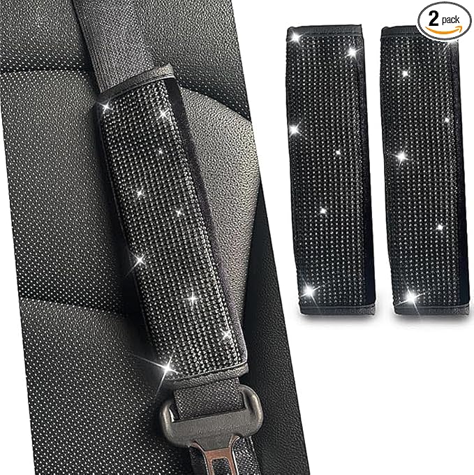 JDDRY 2-Pack Bling Seat Belt Covers,Bling Seat Belt Covers for Womens,Car Seat Belt Strap Cover Shoulder Pad,Universal Car Interior Accessories Fit for Car/Truck/SUV(Black,2PC)