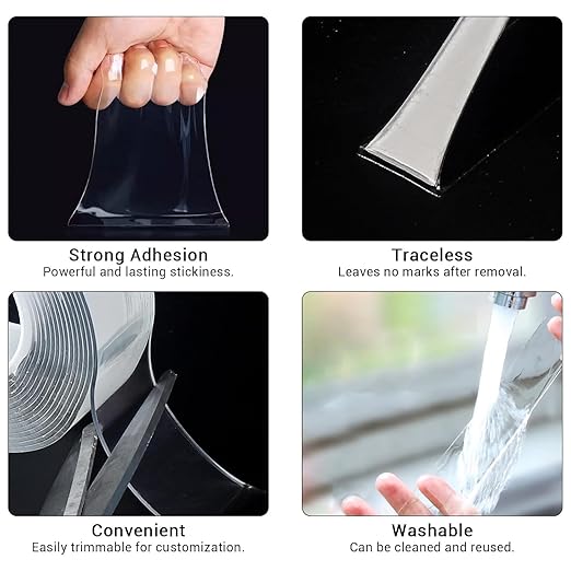 Double Sided Tape, Nano Tape, Transparent Adhesive Tape, Traceless Adhesive Tape, Removable, Washable, Reusable, Suitable for Carpets, Photo Walls, 3m Per Roll, 80 Rolls