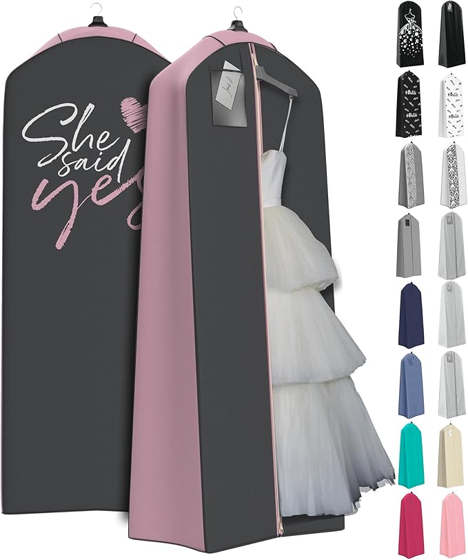 Your Bags Wedding Dress Garment Bag â 72" Garment Bags for Hanging Clothes with 20" Gusset for Puffy Gowns â Durable Dress Cover for Travel or Storage â Rip-Resistant with ID Window - She Said Yes