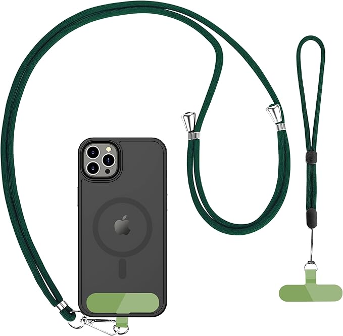 CACOE Phone Lanyard 2 Pack-1Ã Adjustable Neck Strap,1Ã Wrist Strap,2Ã Pads,Universal Crossbody Cell Phone Lanyards,Multifuctional Phone Lanyards Compatible with Most Smartphones(Dark Green)