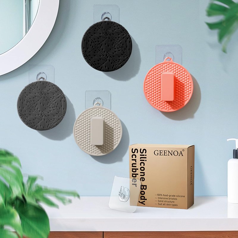 GEENOA Silicone Body Scrubber 2PCS, Exfoliating Body Scrubber Shower Scrubber with Dense Bristles and Comfort Handle, Silicone Loofah Body Buffer for Good-Lathering & Deep-Cleansing(Black+Gray)