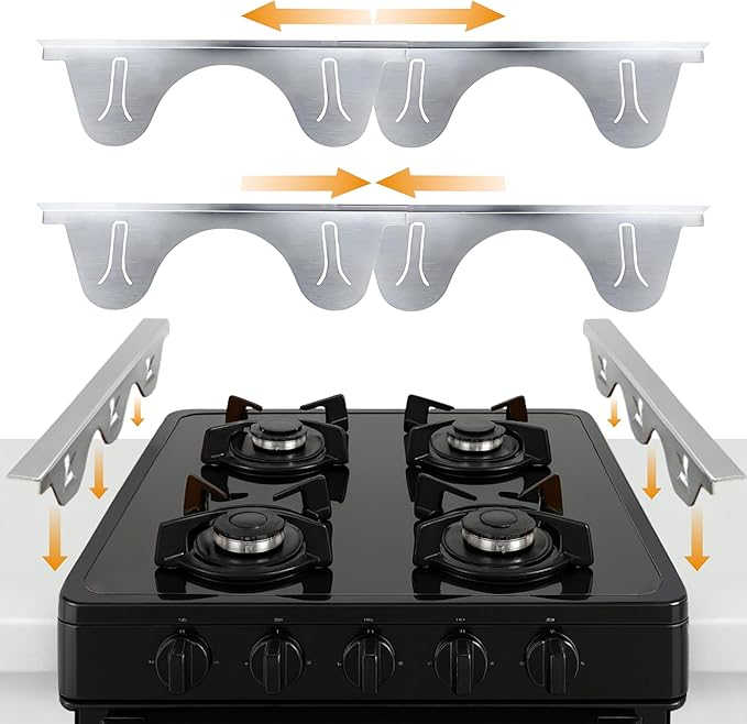 Lindaâs Essentials Stainless Steel Stove Gap Covers (2 Pack) Adjustable Length 13.8" to 27.5" Stainless Steel, Steel Adjustable Gap Covers, Counter, Oven & Stove Gap Filler
