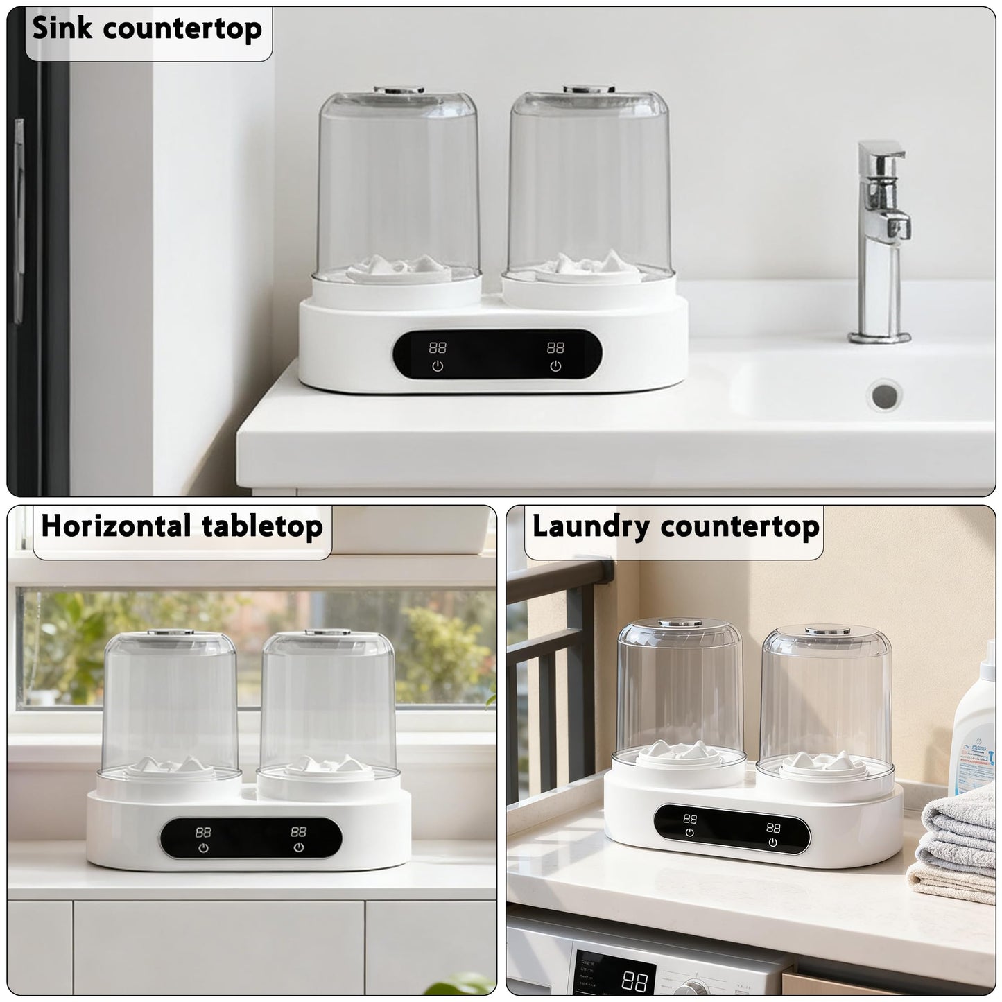 Double Tubs Portable Washing Machine, 3L Cordless Underwear Washing Machine, 2 Modes 3600mAh Portable Washer for Apartment, Dorm, RV, Hotel Use (White)