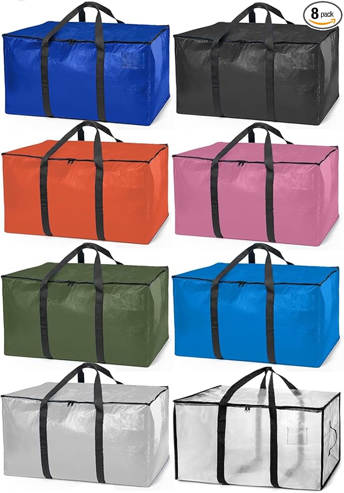ClearSpace Heavy Duty Moving Bags or Storage Bags â Storage Bins with Lids, Large Moving Boxes with Backpack Straps & Zippers,â Packing Box & Moving Supplies for College Dorm, 8 Pack