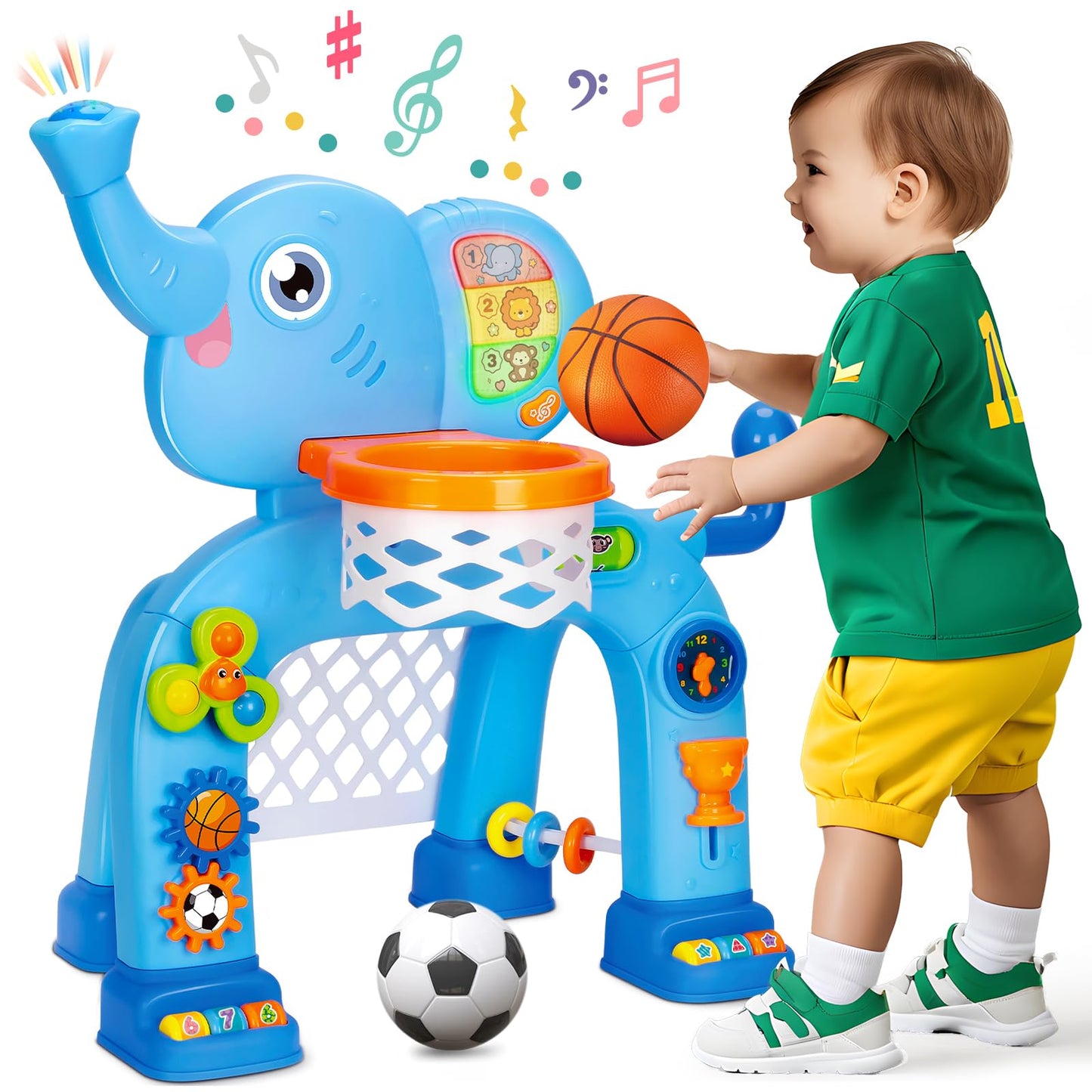 Toddler Basketball Hoop & Soccer Goal, Toys for 1 2 3 Year Old Boys Girls, Kids Sports Toy with Light Sound Music, Montessori Toys for Baby 12-18 Months, Christmas Birthday Gifts for Ages 1-3(Blue)