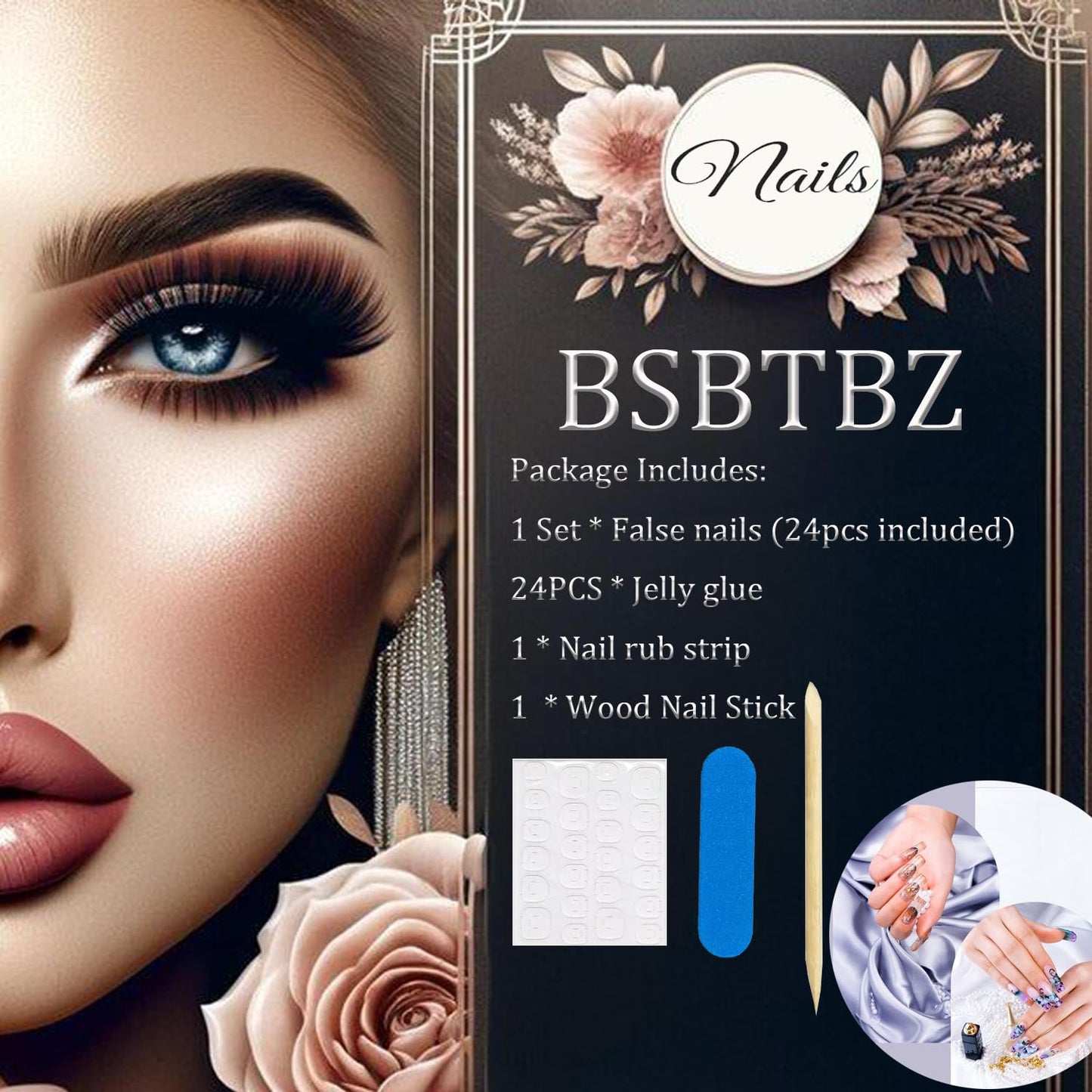 24Pcs Y2k Almond Fake Nail Medium Press on Nails with Blue Love Heart Silver Bow Butterfly Design French Press On Nail Flash Full Cover Artificial Glue on Nails Pearl Rhinestones Nails for Women