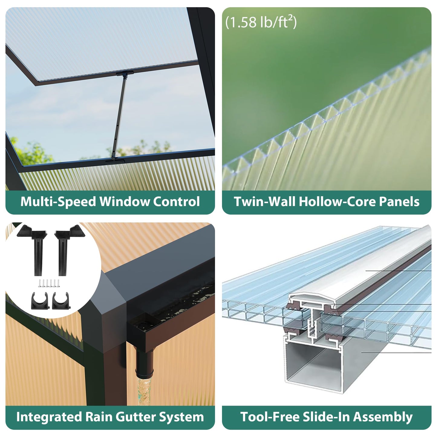 6x8 FT Greenhouse, Polycarbonate Walk-in Greenhouse for Outdoors with Roof Vent & Lockable Smooth-Gliding Sliding Door, Heavy-Duty Aluminum Green House for Garden, Backyard, Patio, Lawn, Dark Grey