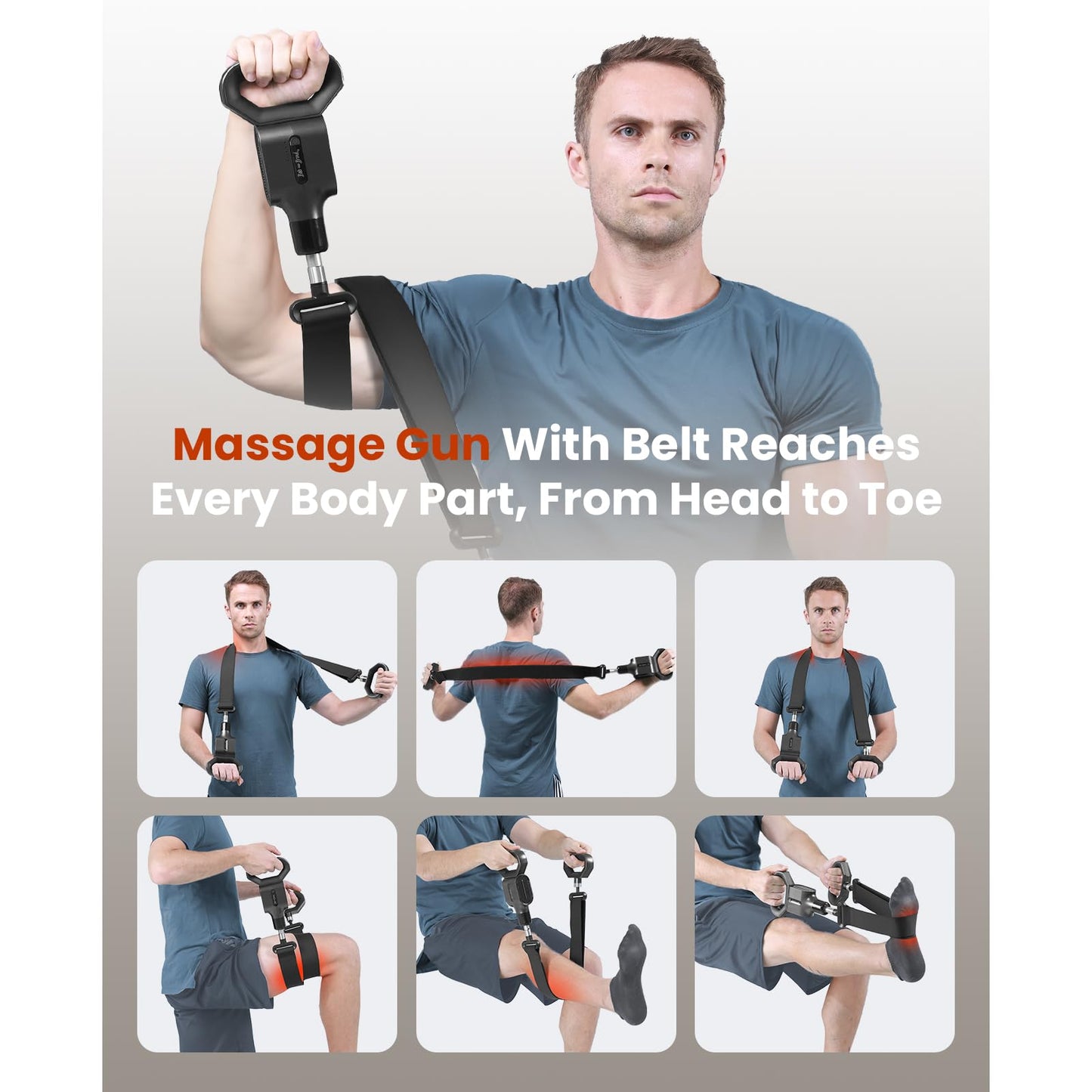 BOB AND BRAD Massage Gun with Massage Strap for Hard to Reach - Dual-Mode Percussion & Compression Massager for Muscle Recovery, Pain Relief in Back & Shoulders, FSA-HSA Eligible, Pain Relief Gift
