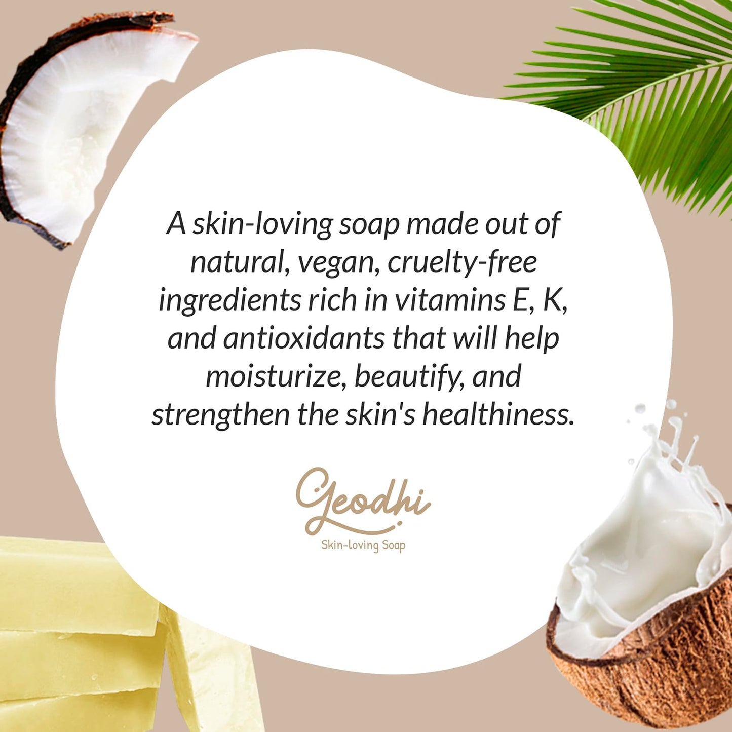 Geodhi, Handmade Vegan Cold Process Soap with Premium Essential Oils, Great for Acne, and Dry Skin - Set of 4 Both Women and Men Soap Bar-. (Coconut)