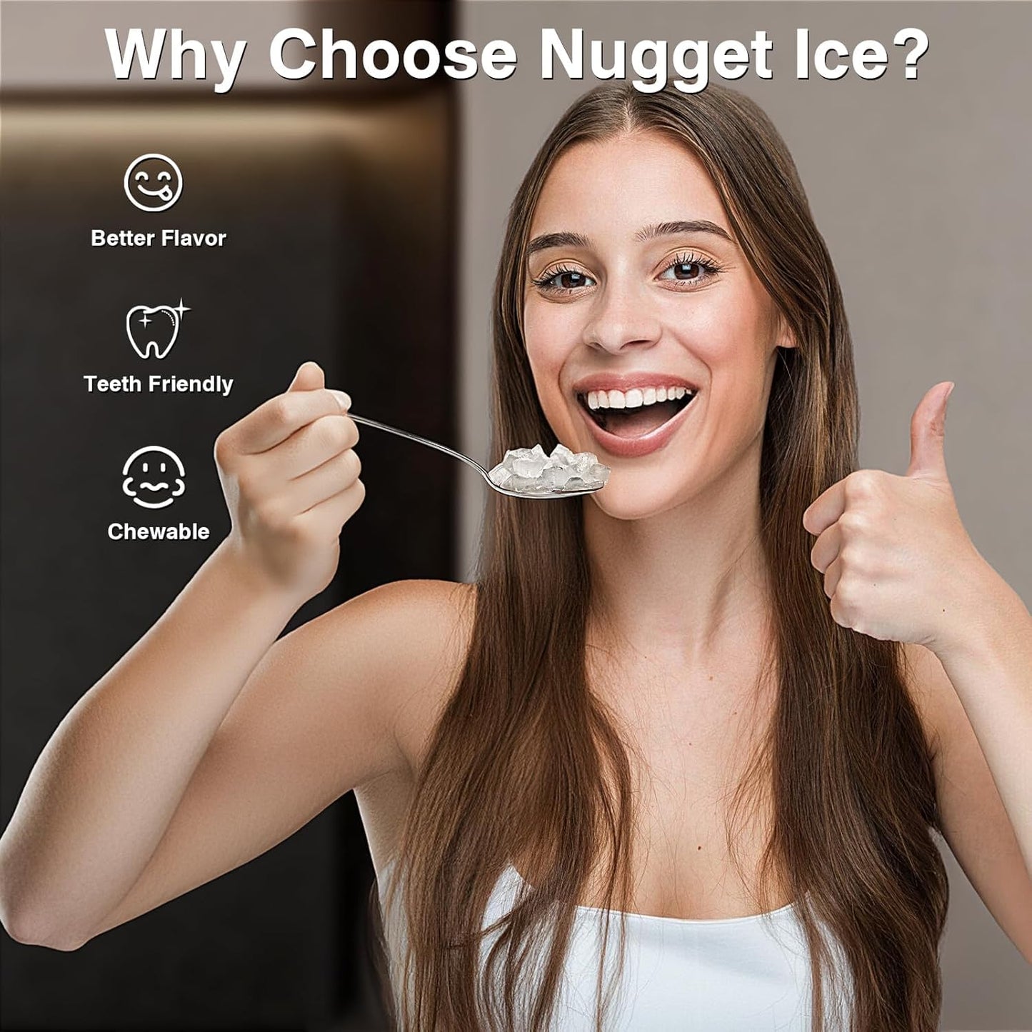 Antarctic Star Nugget Ice Maker Countertop, Chewable Nugget Ice Machine with Automatic Cleaning, Fast Ice Making 34Lbs/24H, One Click Operation for Office/Home/Bar (Stainless Steel Black)