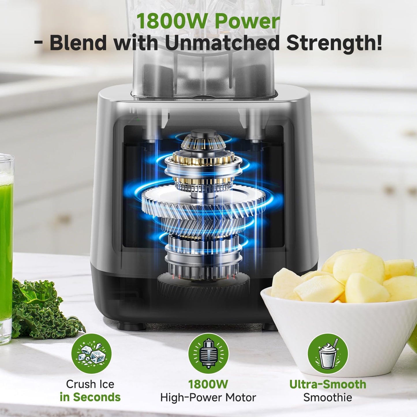 AMZCHEF Blender for Smoothies, 1800W High Power Countertop Blender, Ice Crushing Blender for Frozen Fruit with 6-Blade System, 68oz BPA-Free Pitcher, Variable Speed & Preset Programs