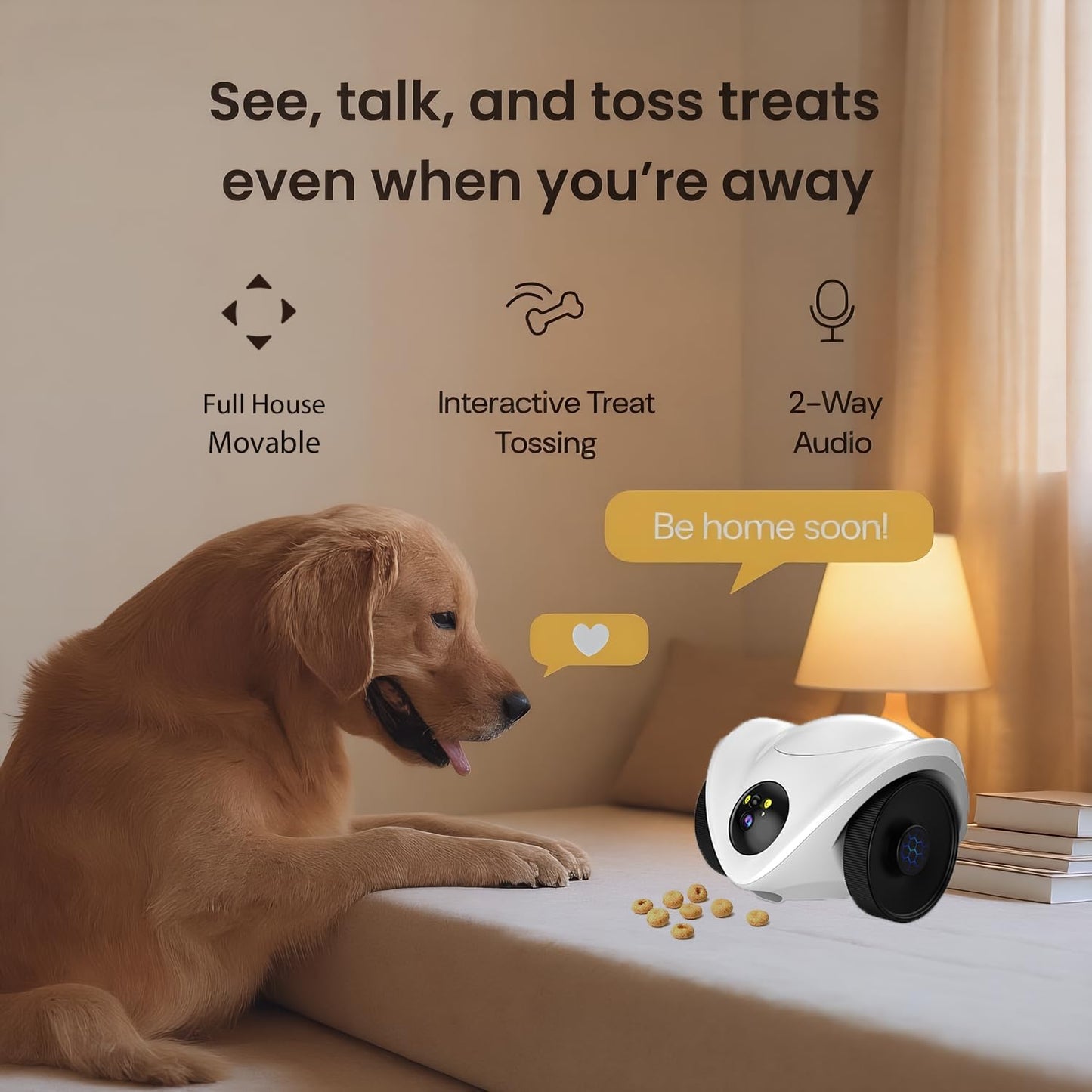 Belcore Robot Pet Camera with One-Tap Treat Dispensing | Mobile 360° Monitor, 2-Way Audio, and Smart Tracking | No Monthly Fees, Dual Cameras, Long Battery Life for Pet Care