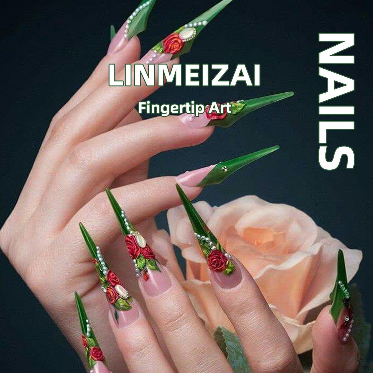LINMEIZAI 24 Pcs French Tip Press on Nails Short Almond 3D Snake Fake Nails Press ons Nail Tips Glue on Nails Acrylic Nail Kit with Glitter Blue Design False Nails Stickers Nail Art for Women
