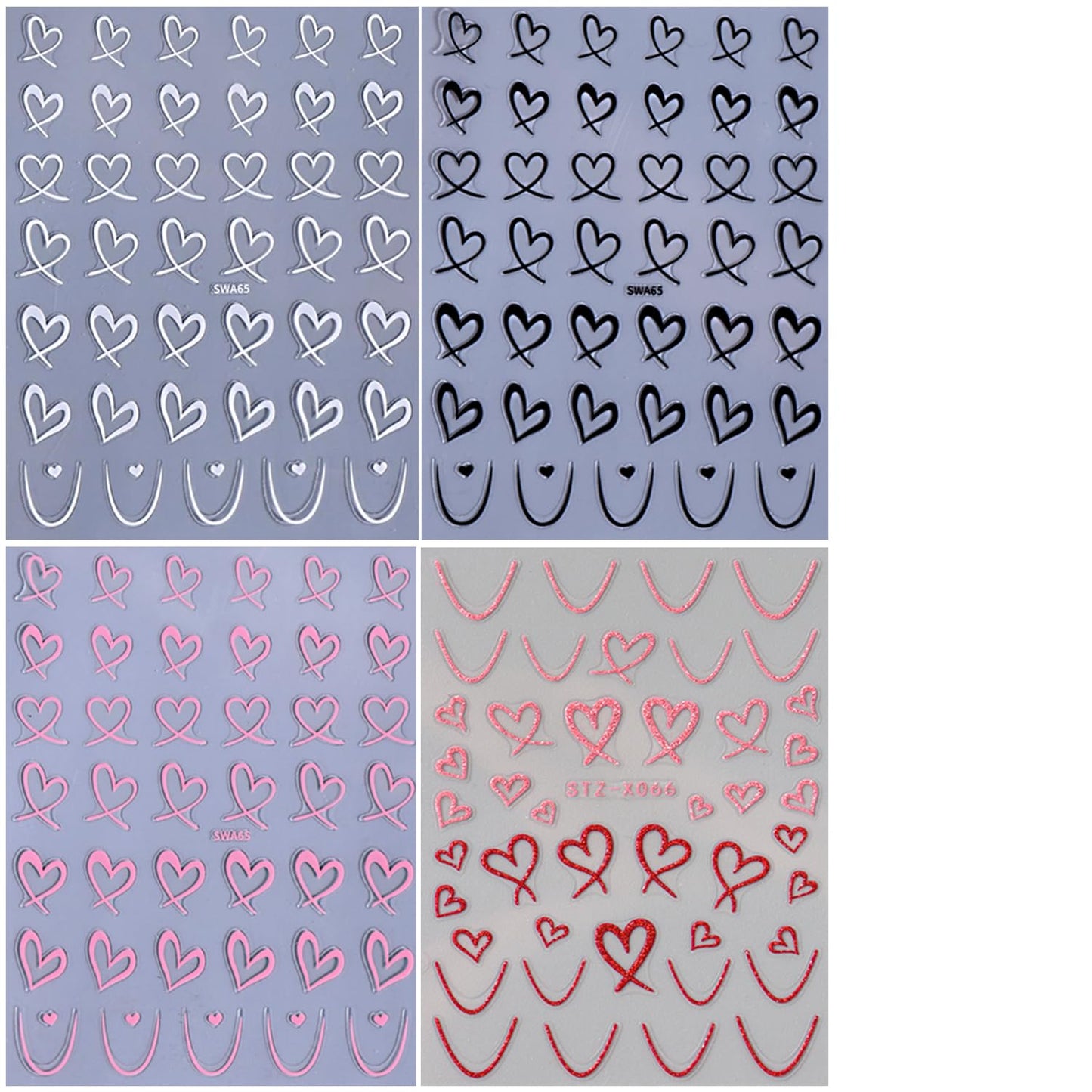 Heart Nail Stickers - Wavy Line Nail Design 3D Self-Adhesive Love Hollow Peach Heart Shaped French Sticker for Women Valentine Gift Nail Decoration