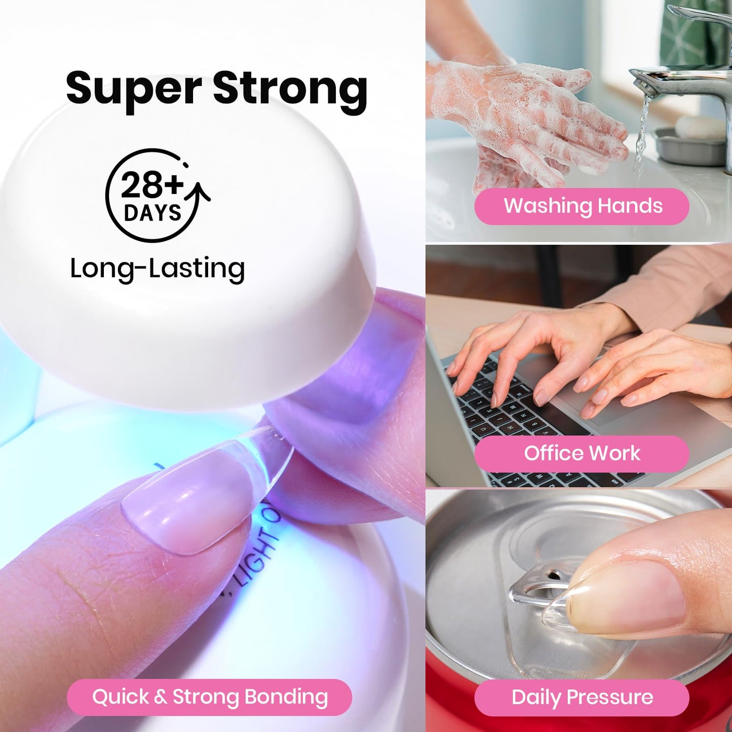 Beetles Gel Nail Kit Etch-X, Coffin Medium, 288pcs 12 Sizes Nail Tips, 3Pcs 15ml HEMA-Free Nail Glue Top Coat & Base Gel Set, with Mini Lamp, Press On Nail, Long Lasting Extension DIY Set at Home
