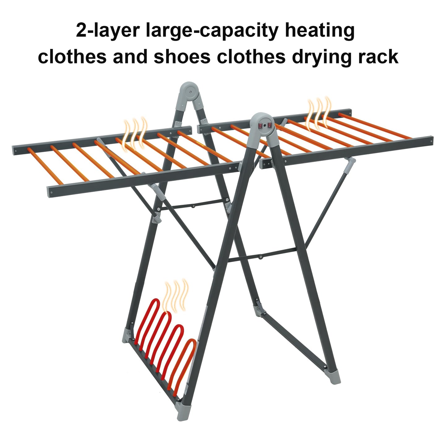 SHARNDY Electric Heating Clothes Drying Rack,Foldable Clothes Drying Rack,Suitable for Drying Clothes, Shoes and Socks.Plug & Play,Space Gray,Aluminum Alloy,One-Click Switch(39.37×52.56×25.98in)